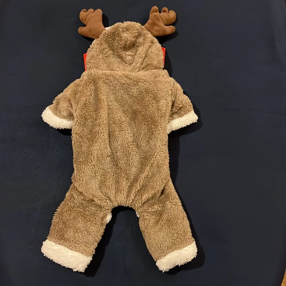 NWT Dog Reindeer costume / coat faux fur brown and white size M - Picture 2 of 8
